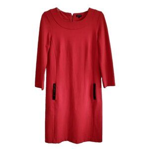 Jaeger Womens Red Knee Length Dress Ponte Knit 3/4 Sleeves  - US Size 8 (UK 10)